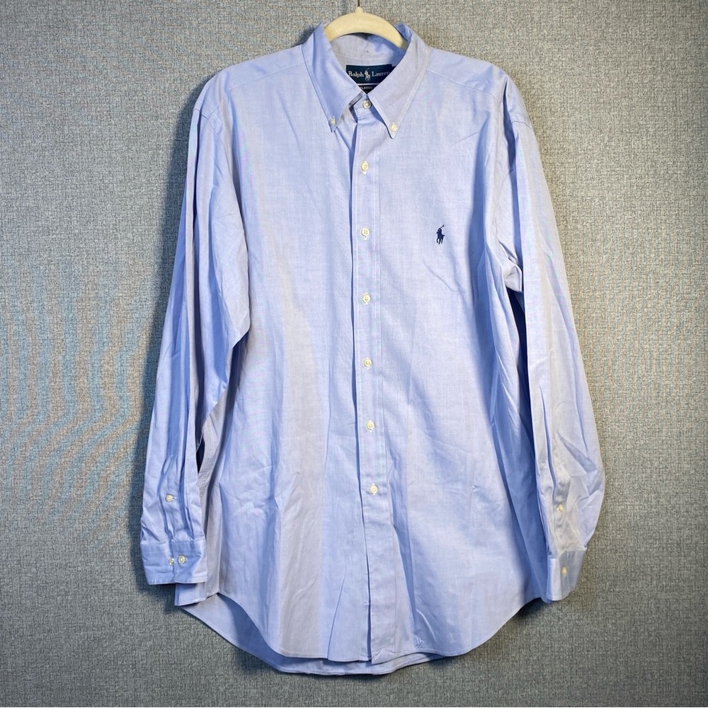 Vintage Polo Ralph Lauren Classic Fit 16 34/35 Blue Oxford Button Down Pony Logo - Picture 2 of 6